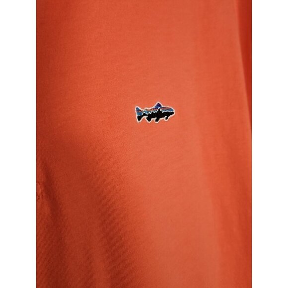 Patagonia Trout X Fitz Roy Polo Shirt Knit Top Coral Jersey Knit Men Medium Logo - Picture 3 of 6